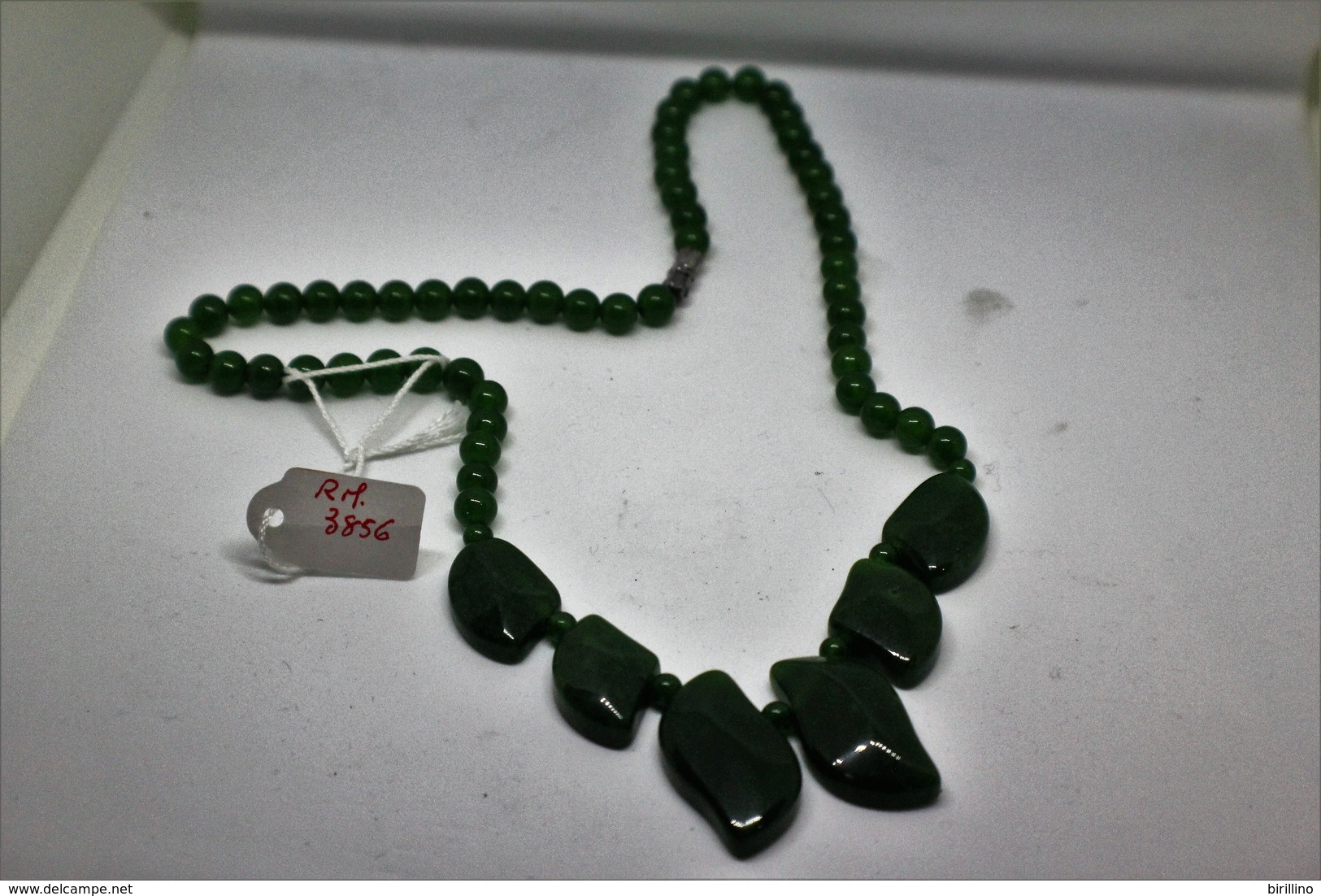 3856 - Collana Di Giada Naturale (serpentino New Jade) Lucidata A Mano. Peso Totale 44 Gr. - Art Oriental