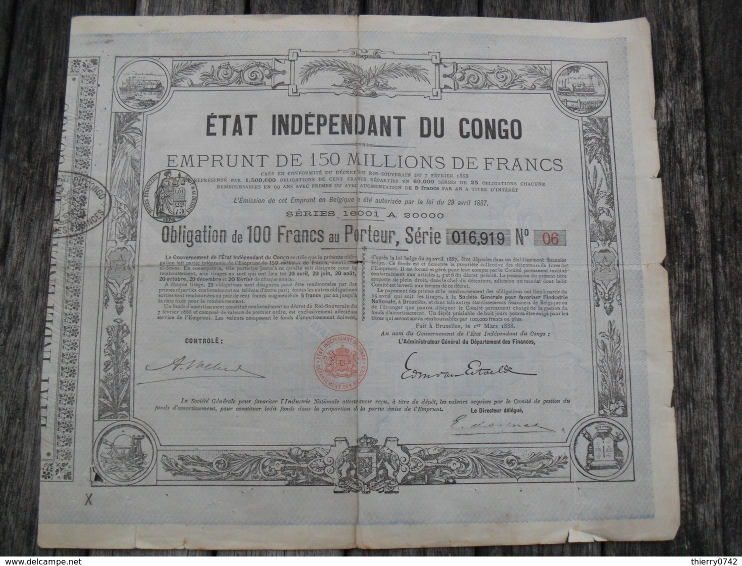 OBLIGATION EMPRUNT 1888 ETAT INDEPENDANT DU CONGO - Afrique