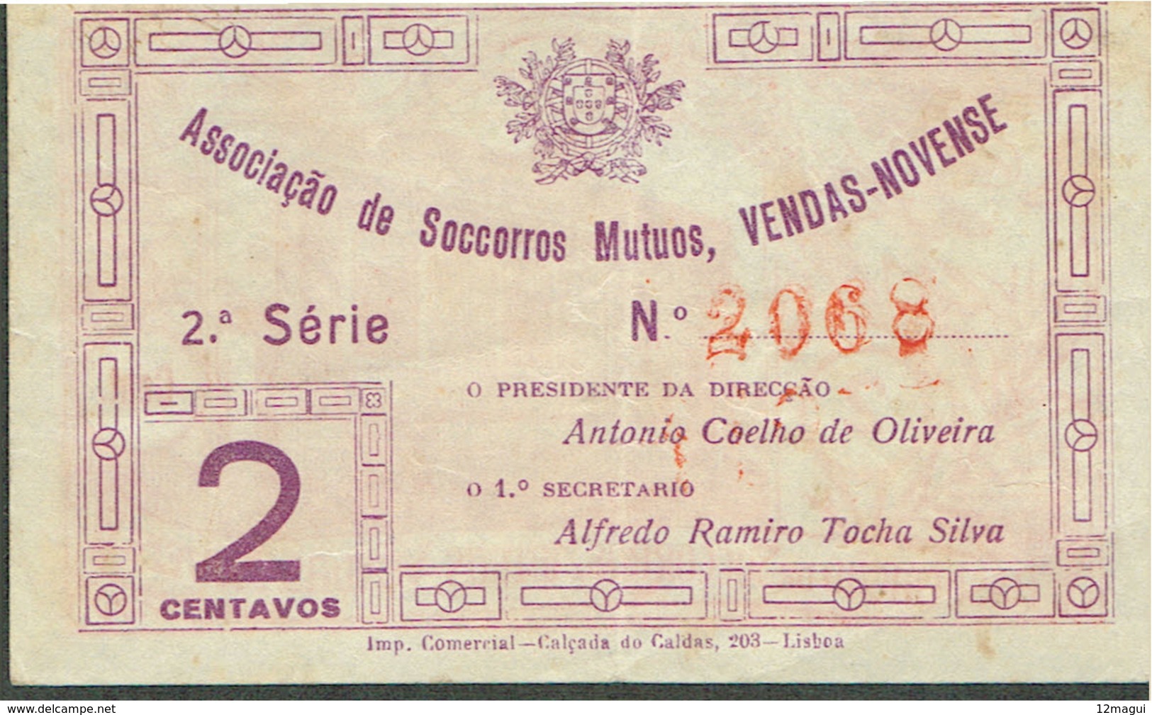 PORTUGAL-BANKNOTES-CÉDULA - EMERGENGY MONEY--ASSOCIAÇÃO DE SOCORROS MUTUOS VENDAS-NOVENSE - Portugal