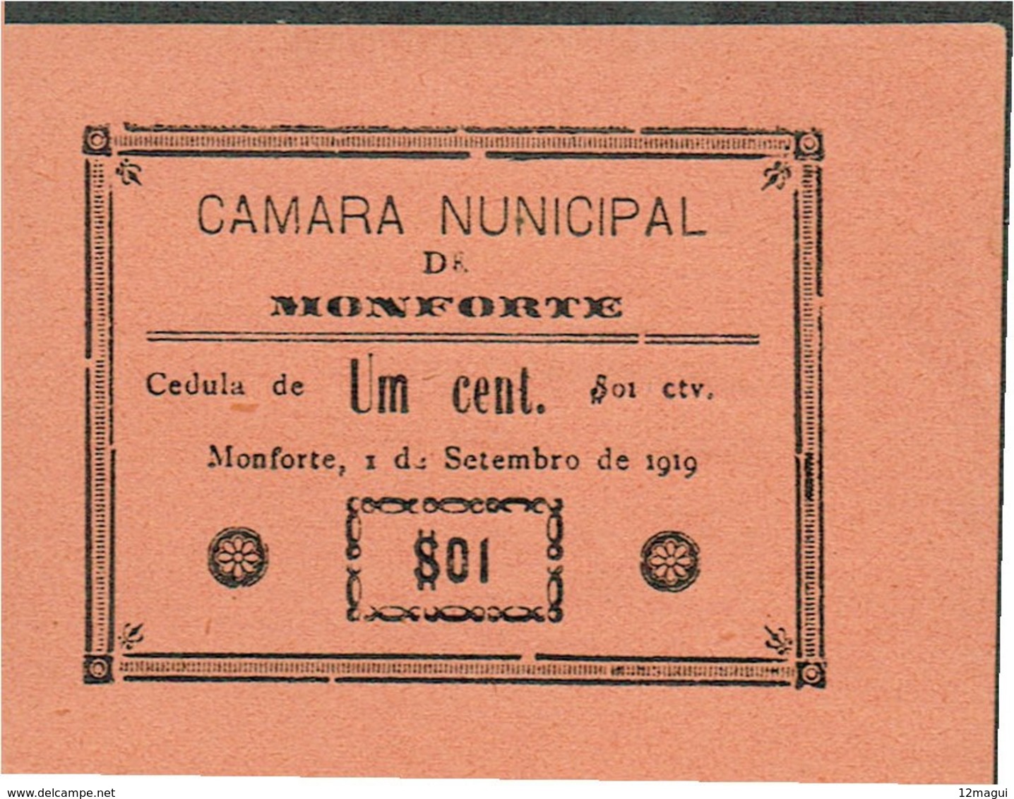 PORTUGAL-BANKNOTES-CÉDULA - EMERGENGY MONEY-- CAMARA MUNICIPAL DE MONFORTE ( ERRO--NUNICIPAL ) - Portugal