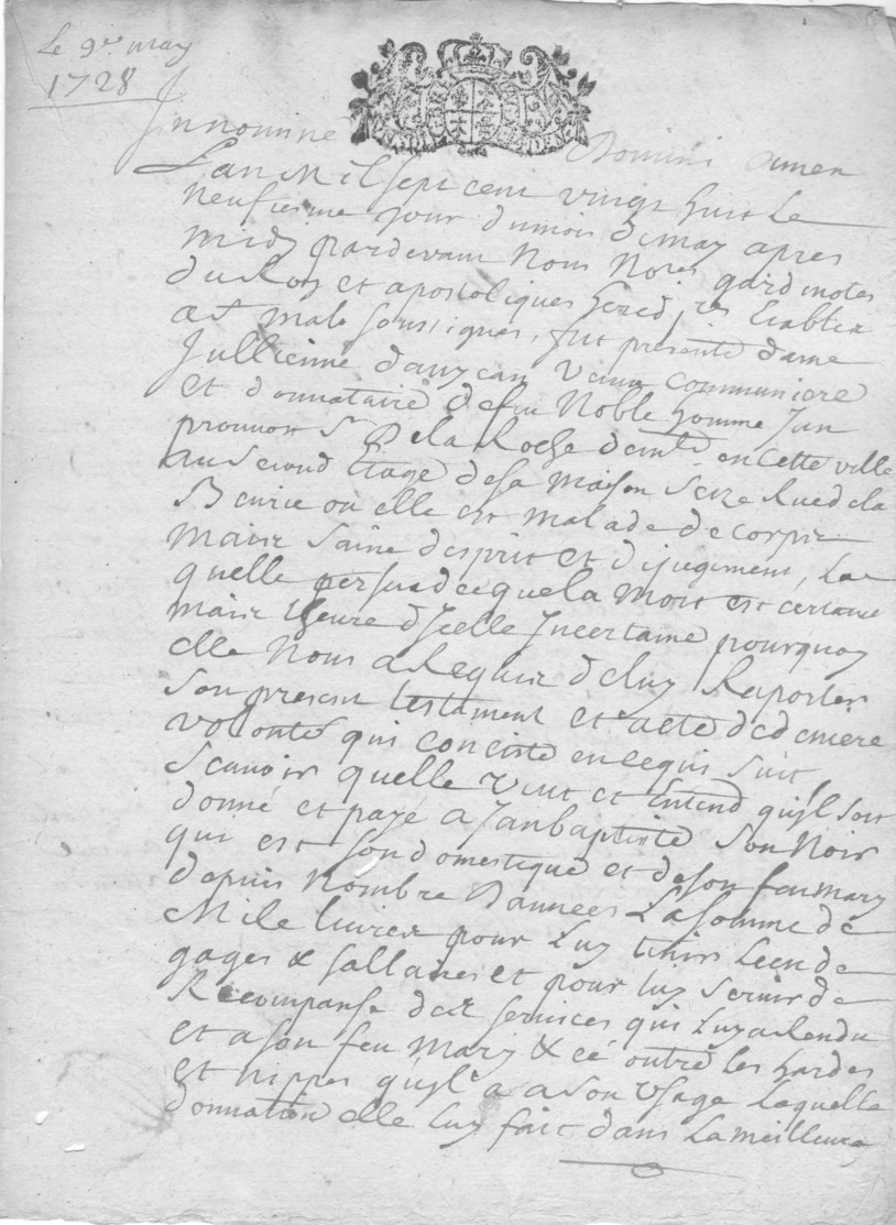 35 St Malo. Testament De  La Vve De Jean De La Rocle ( Ou Rothe ? ) De 1728. 2 Pages Complet Tb état.texte Très Riche. - Historical Documents