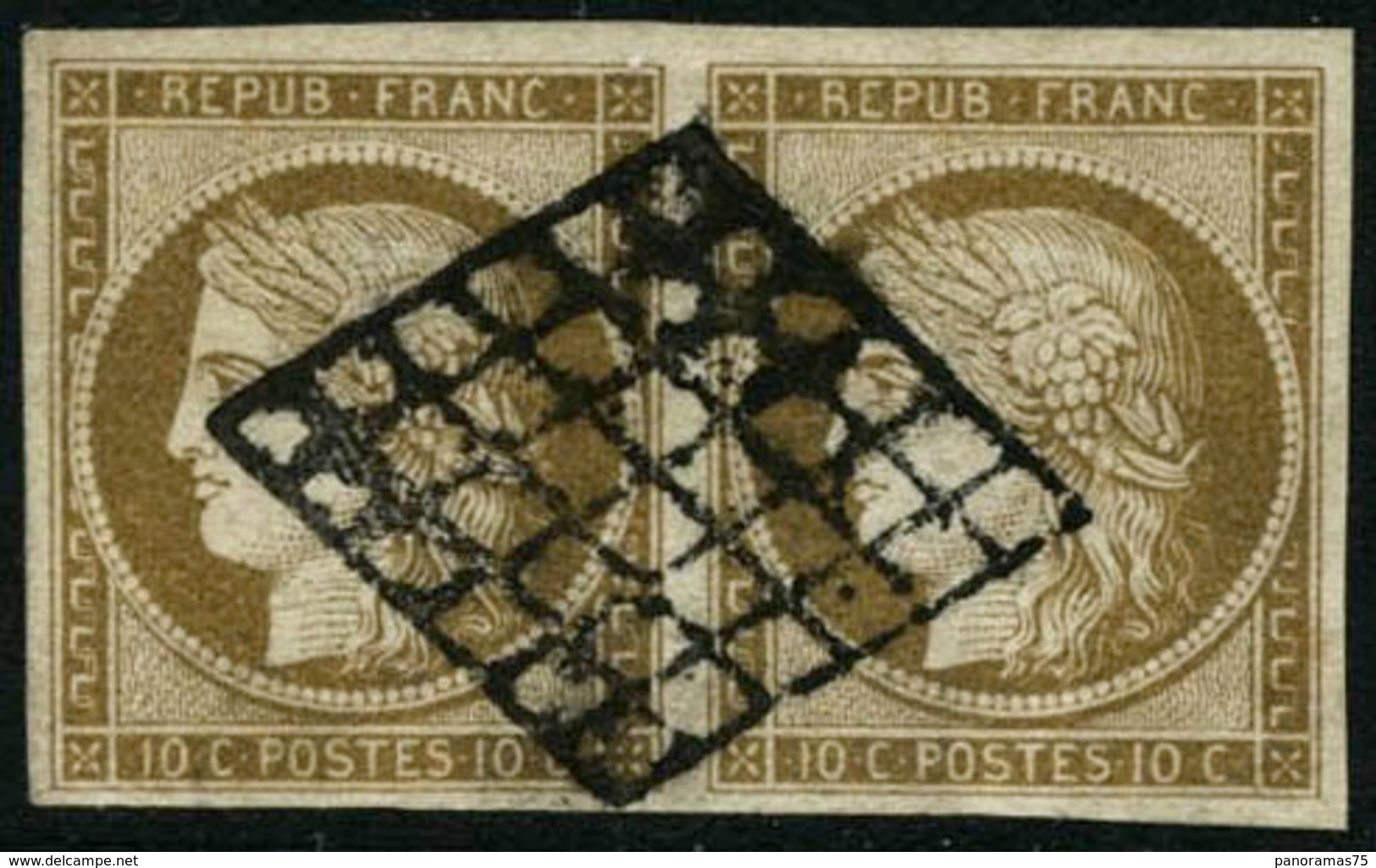 Oblit. N°1b 10c Bistre Verdâtre, Paire  - TB - 1849-1850 Ceres