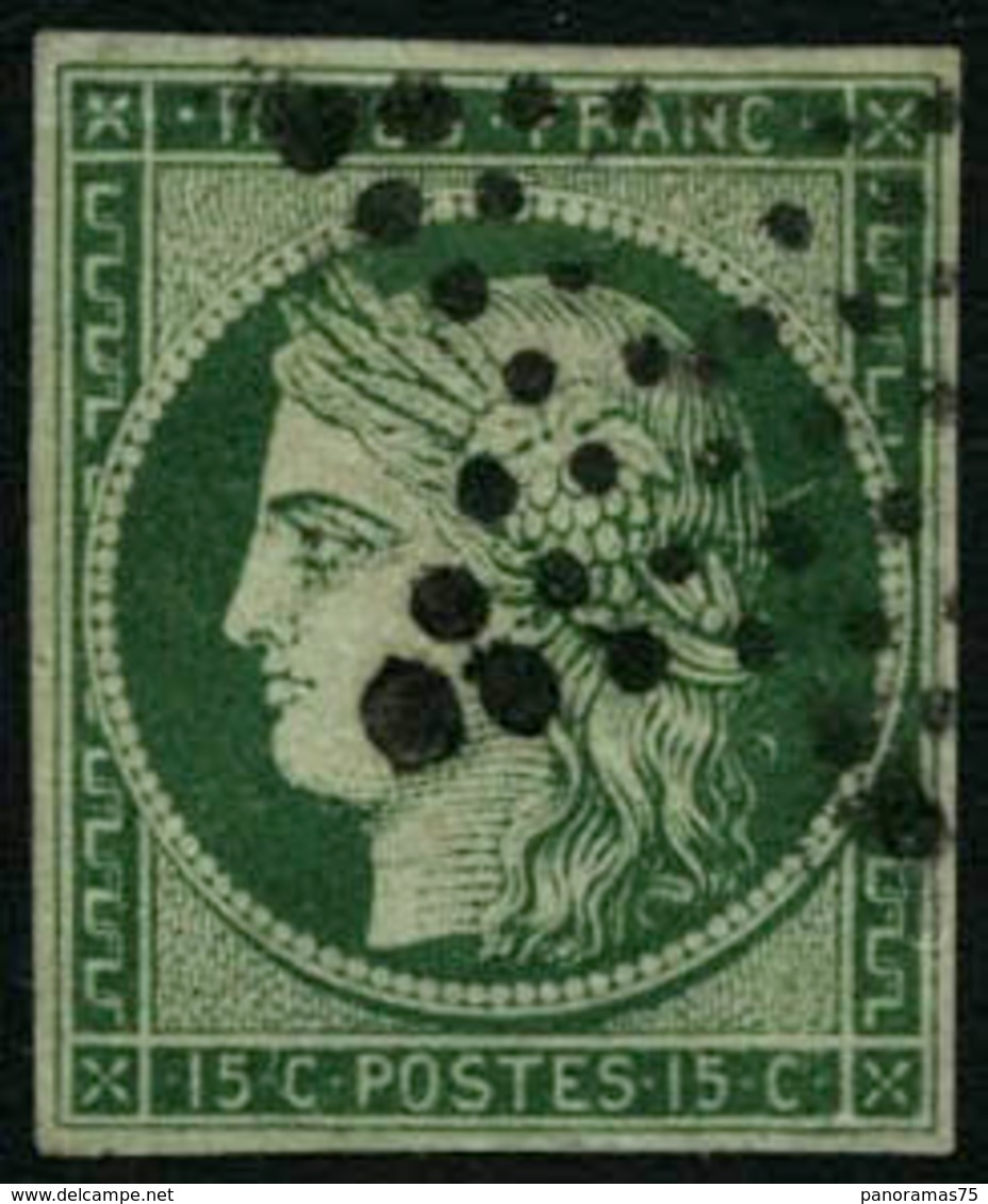 Oblit. N°2b 15c Vert Foncé, Petites Marges - B - 1849-1850 Ceres