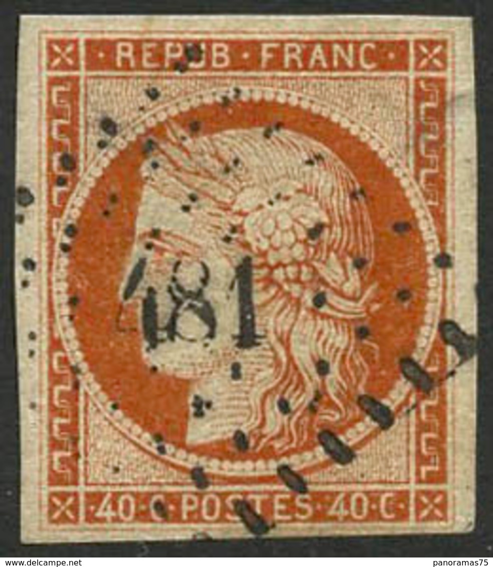 Oblit. N°5a 40c Orange Vif, Petit Pelurage Au Verso - B - 1849-1850 Cérès