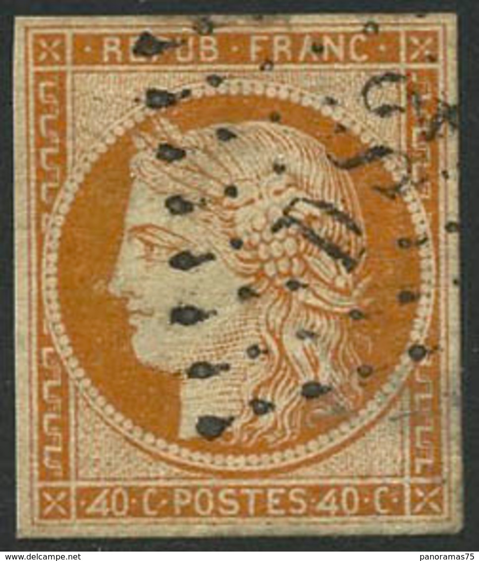 Oblit. N°5Ba 40c Orange, 4 Retouché Pelurages Au Verso, Timbre Très RARE - B - 1849-1850 Ceres