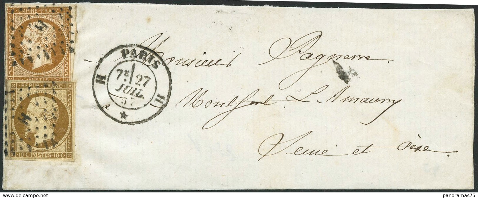 Lettre N°9 + 13 Combinaison Très Rare à 20c (petite Fente Sur Le N°9) - B - 1852 Louis-Napoleon
