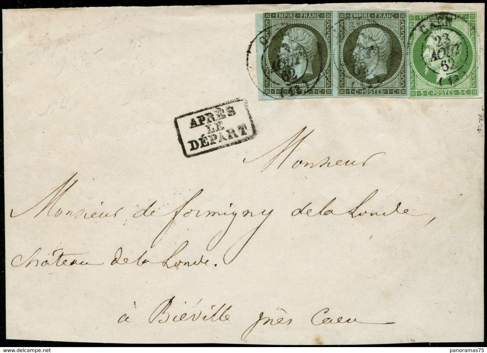 Lettre N°11 + 12 Tarif à 7 Centimes Pour Imprimé 23/8/62 Caen - B - 1853-1860 Napoleon III