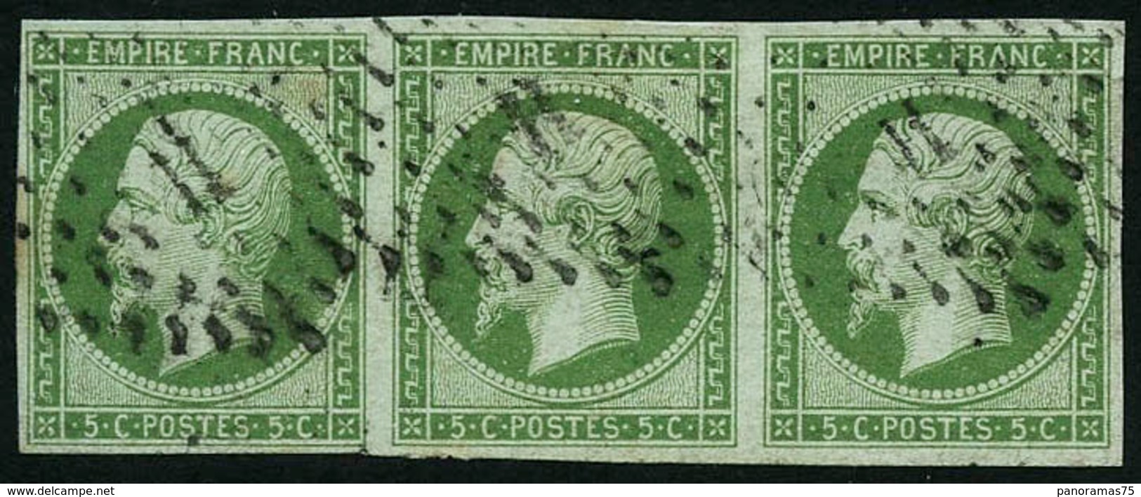 Oblit. N°12 5c Vert, Bande De 3 - TB - 1853-1860 Napoleon III