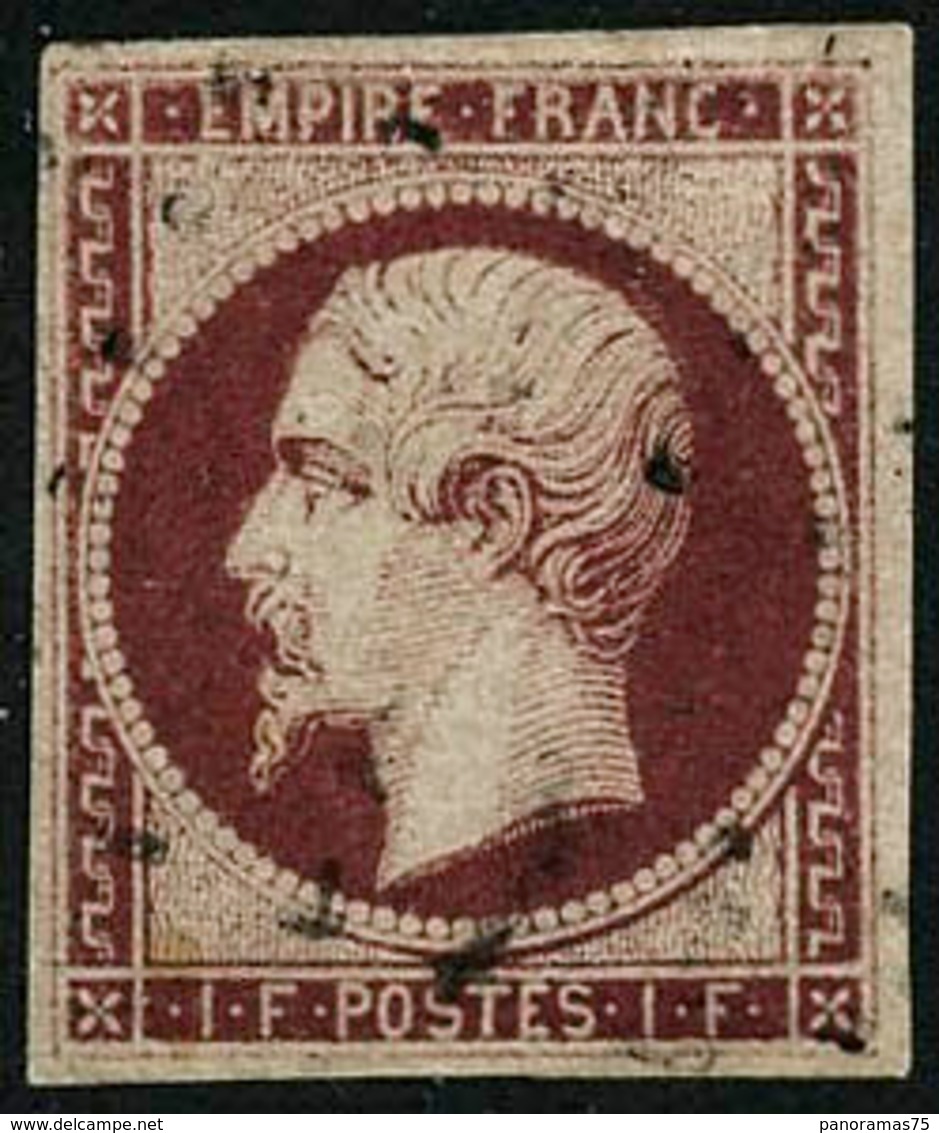 Oblit. N°18a 1F Carmin Foncé, Certif Calves - TB - 1853-1860 Napoléon III.
