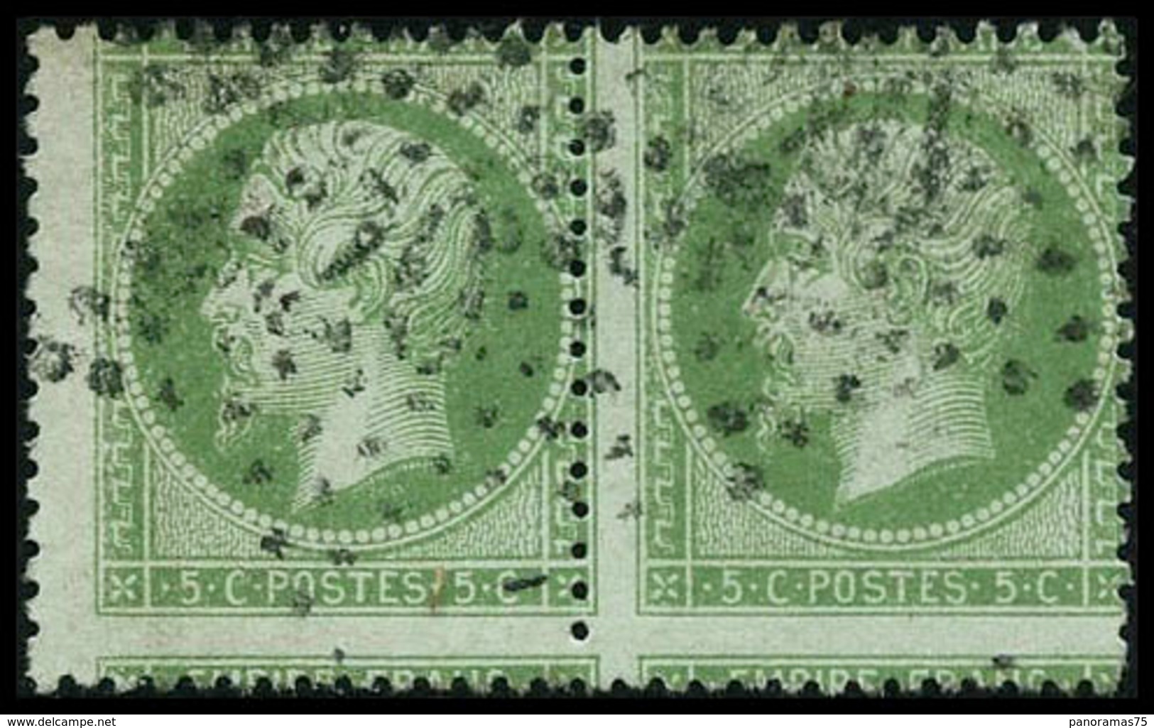 Oblit. N°20 5c Vert, Paire, Superbe Variété De Piquage - TB - 1862 Napoléon III.