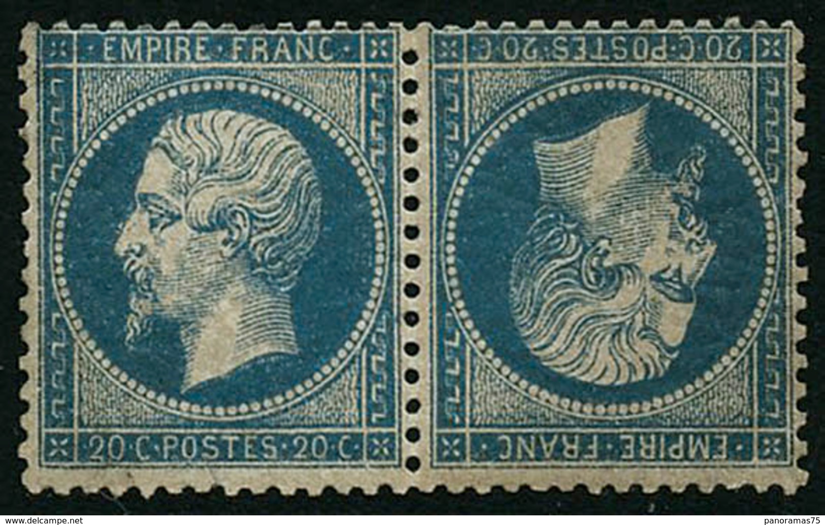 ** N°22b 20c Bleu, Paire Tête-bêche, Signé Cérès - TB - 1862 Napoléon III.