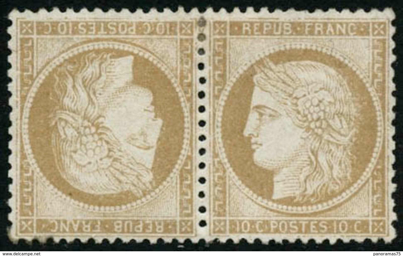 * N°36b 10c Bistre-jaune, Paire Tête-bèche Signé Calves Et Brun - TB - 1870 Beleg Van Parijs