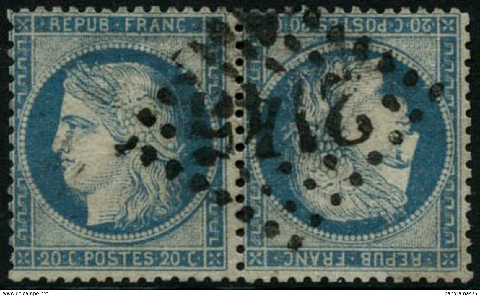 Oblit. N°37c 20c Bleu, Paire Tête-bèche Obl GC 2145, Impression Recto-verso RARE - TB - 1870 Belagerung Von Paris
