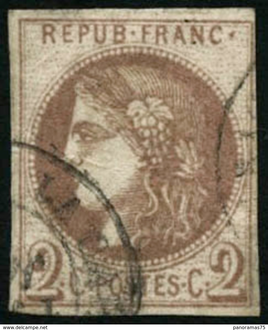 Oblit. N°40A 2c Chocolat Clair R1, Infime Pelurage Au Verso - B - 1870 Ausgabe Bordeaux