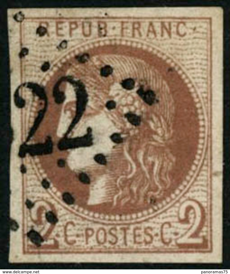 Oblit. N°40Bg 2c Chocolat R2, Pièce De Luxe - TB - 1870 Uitgave Van Bordeaux