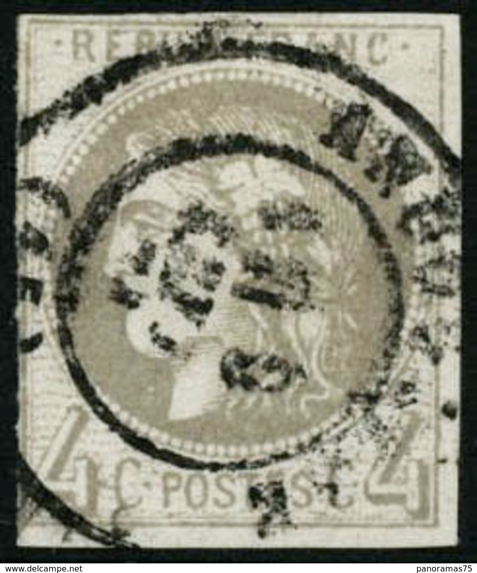 Oblit. N°41Ba 4c Gris Jaunâtre, Signé JF Brun - TB - 1870 Uitgave Van Bordeaux