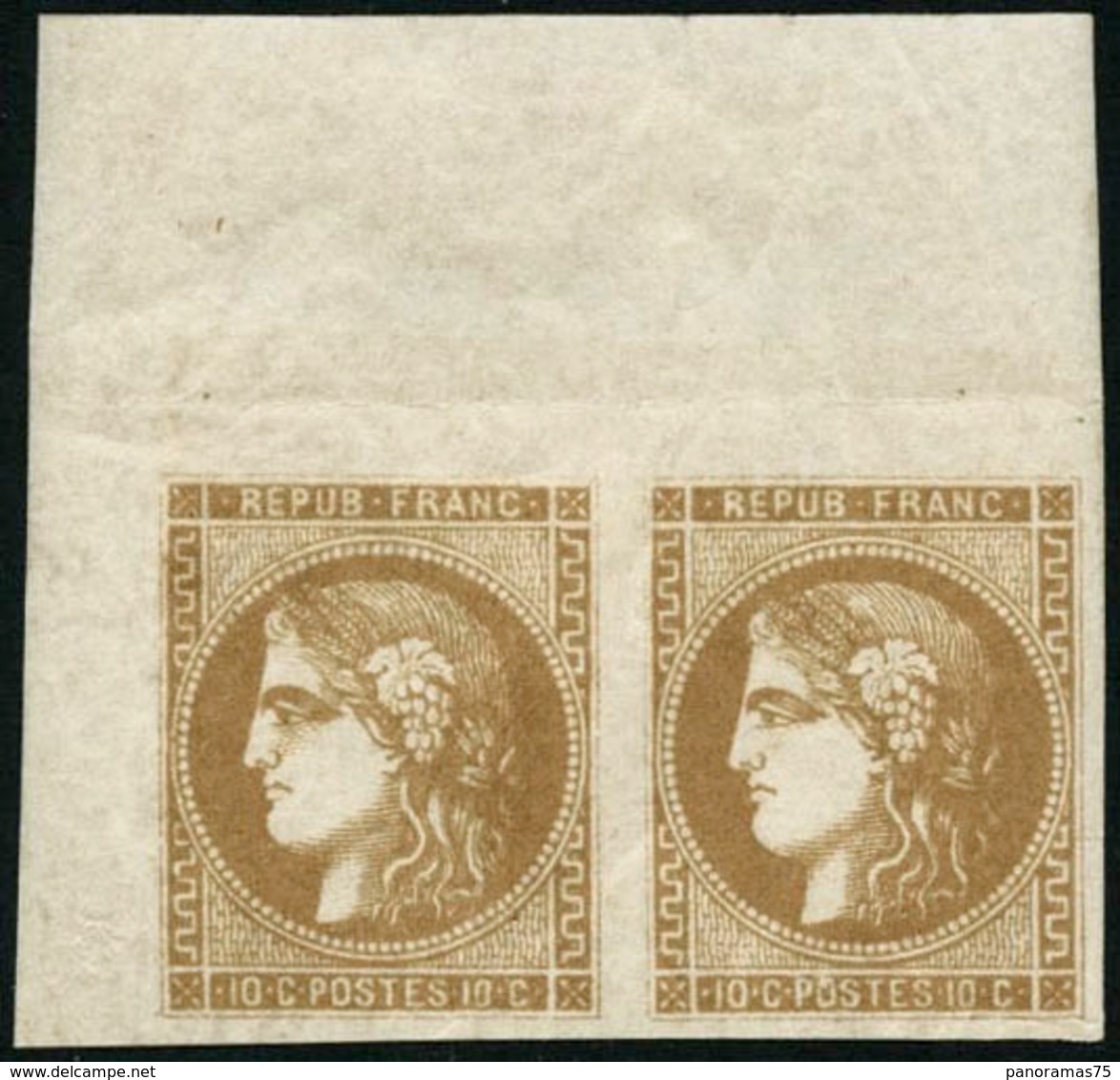 ** N°43A 10c Bistre, R1 Paire Coin De Feuille - TB - 1870 Uitgave Van Bordeaux