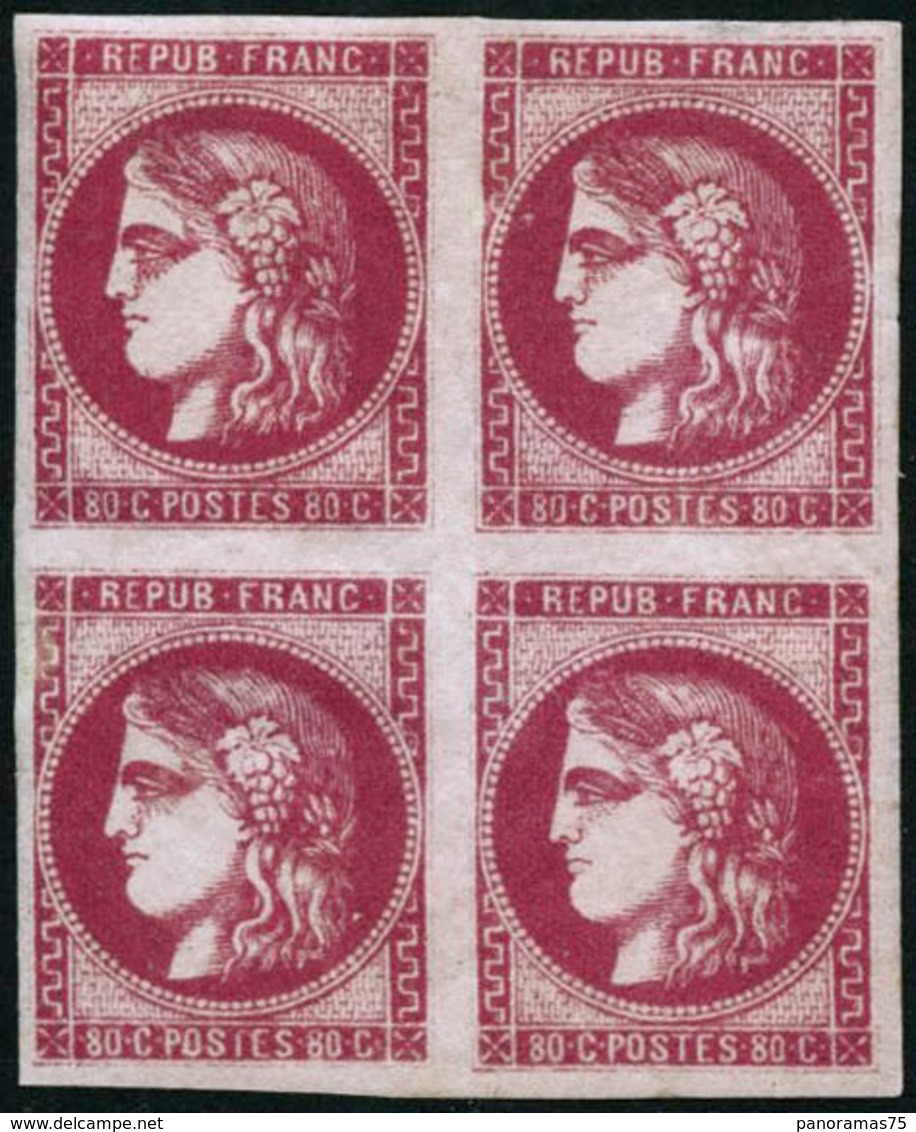 ** N°49 80c Rose, Bloc De 4 Fraicheur Postale - TB - 1870 Ausgabe Bordeaux