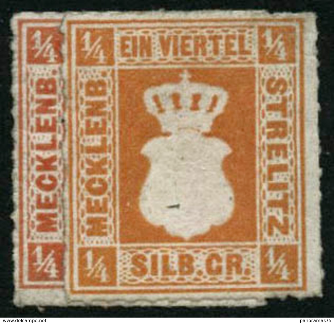 * N°1 + 1a 1/4s Rouge-orange + Orange - TB - Mecklenburg-Strelitz