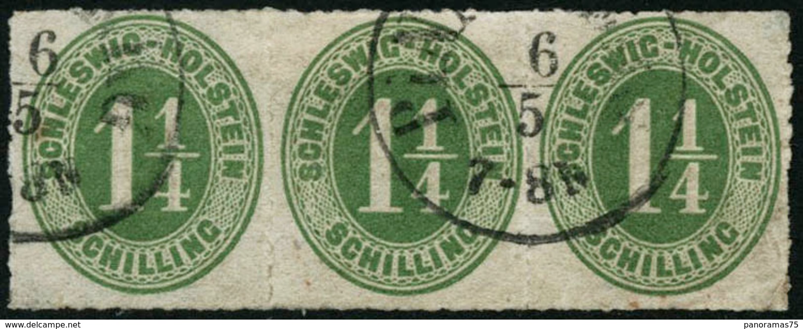 Oblit. N°4 1 1/4s Vert, Bande Horizontale De 3 - TB - Schleswig-Holstein