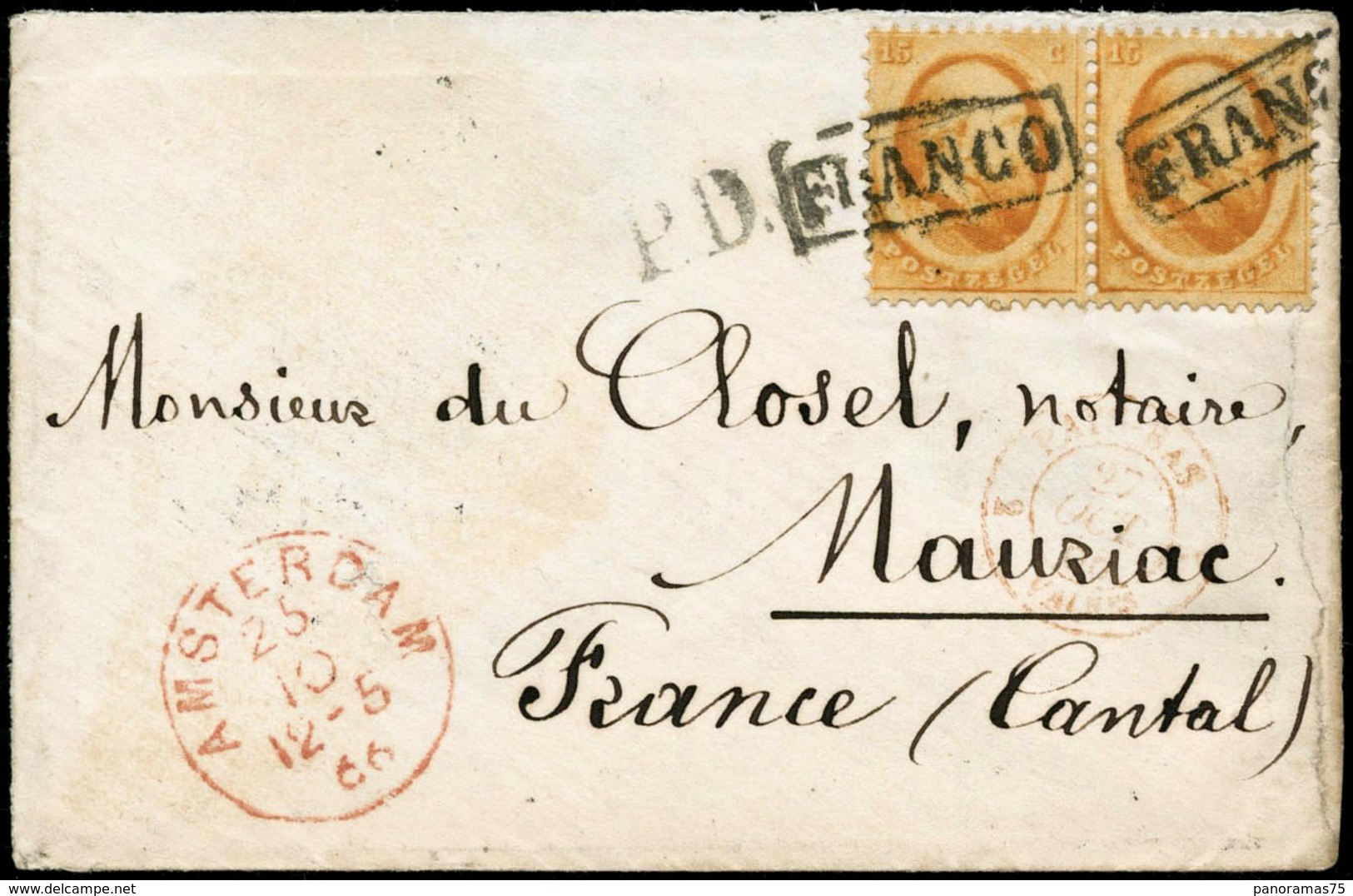 Lettre N°6 15c Orange X 2 S/lettre D'Amsterdam 12/5/66 Cachet D'arrivée Au Verso - TB - Andere & Zonder Classificatie