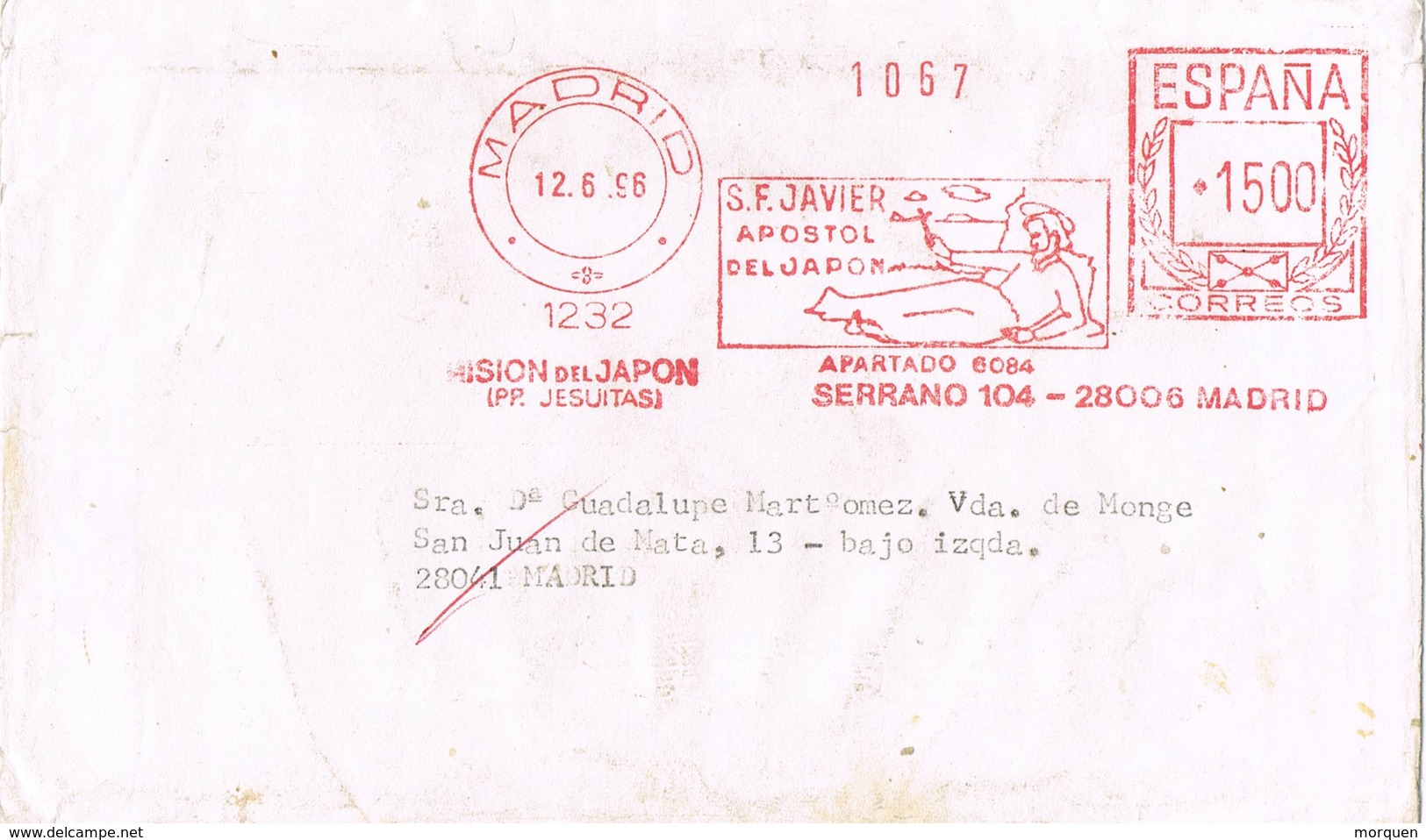 30539. Carta MADRID 1996. Franqueo Mecanico SAN FRANCISCO JAVIER, Apostol De Japon - Storia Postale