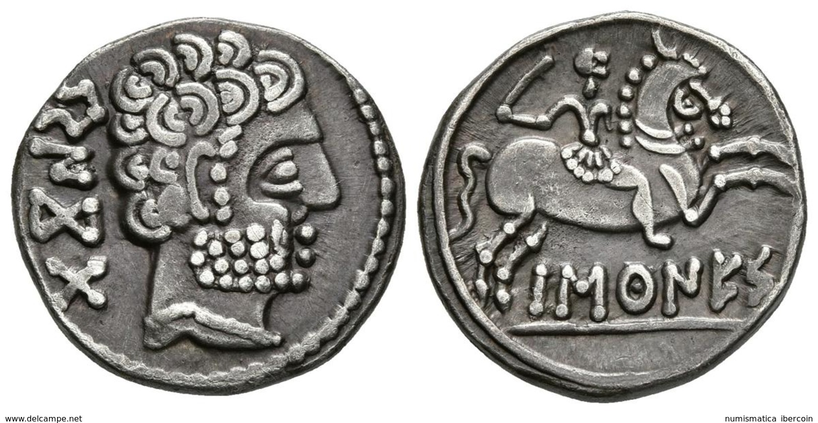 BASCUNES. Denario. 120-80 A.C. Pamplona. A/ Cabeza Con Barba A Derecha, Detrás Leyenda Ibérica BeNCoDa. R/ Jinete Con Es - Gauloises