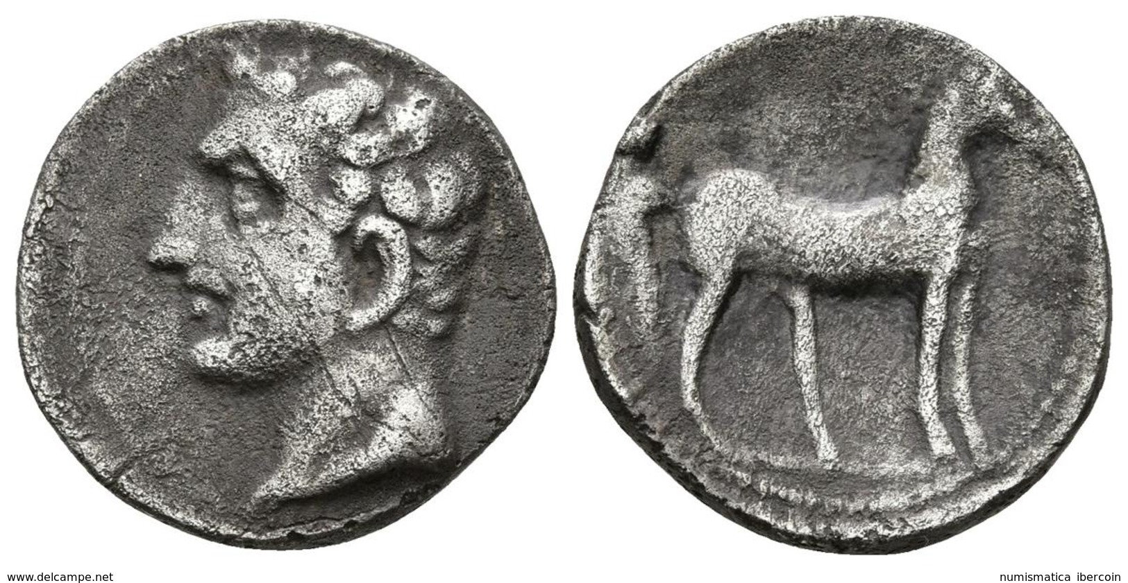 CARTAGONOVA. 1/2 Shekel. 220-205 A.C. Cartagena (Murcia). A/ Cabeza Masculina A Izquierda. R/ Caballo Parado A Derecha.  - Celtas