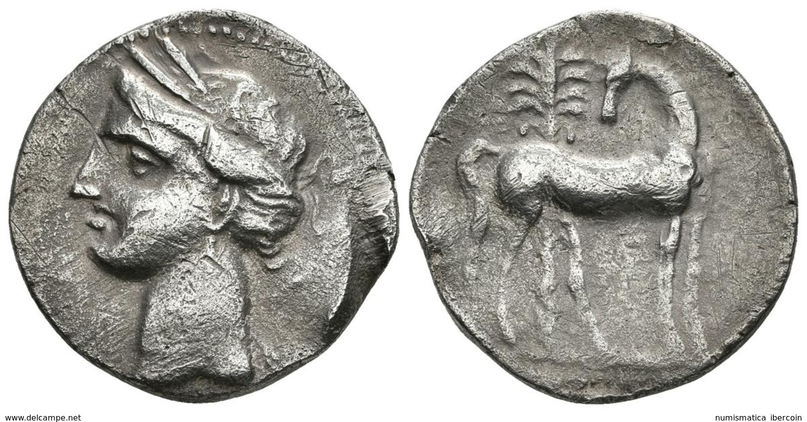 CARTAGONOVA. Shekel. 220-215 A.C. Cartagena (Murcia). A/ Cabeza De Tanit A Izquierda. R/ Caballo Parado A Derecha, Con L - Celtas