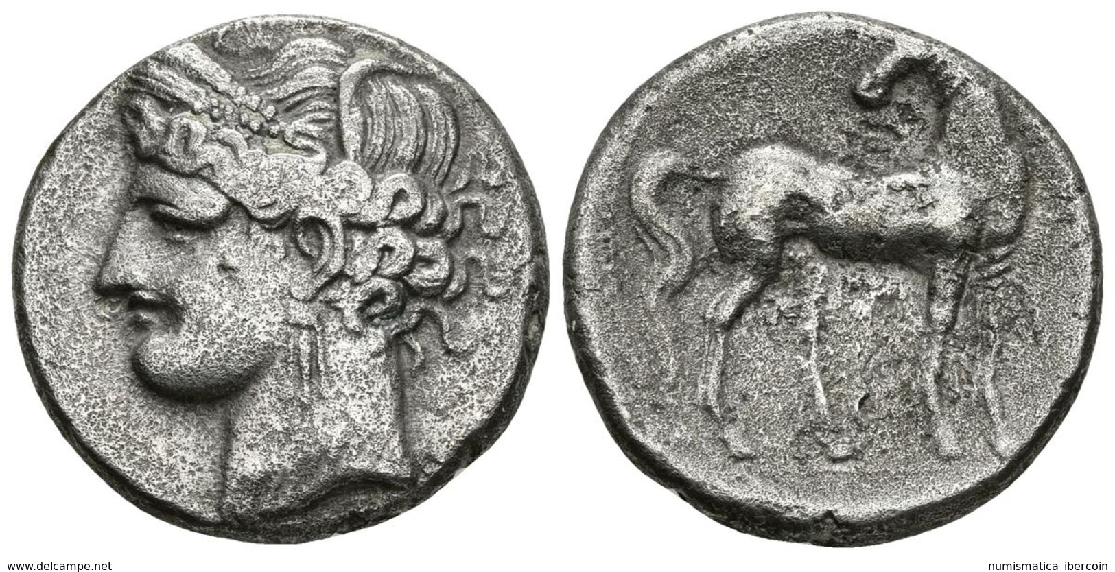 ZEUGITANIA. Shekel. 264-241 A.C. Carthago. A/ Cabeza De Tanit Coronada Con Grano. R/ Caballo Parado, Cabeza Vuelta. SNG  - Celtas