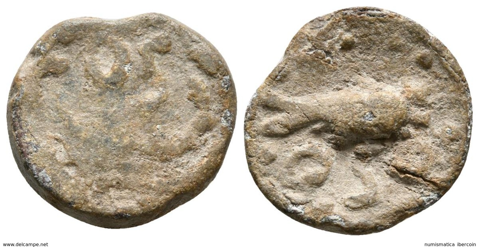 OSONUBA. Cuadrante. 50 A.C. Faro (Portugal). A/ Nave A Derecha, Encima OS(O). R/ Atún A Derecha. FAB-No Cita; CNH-424.4. - Keltische Münzen