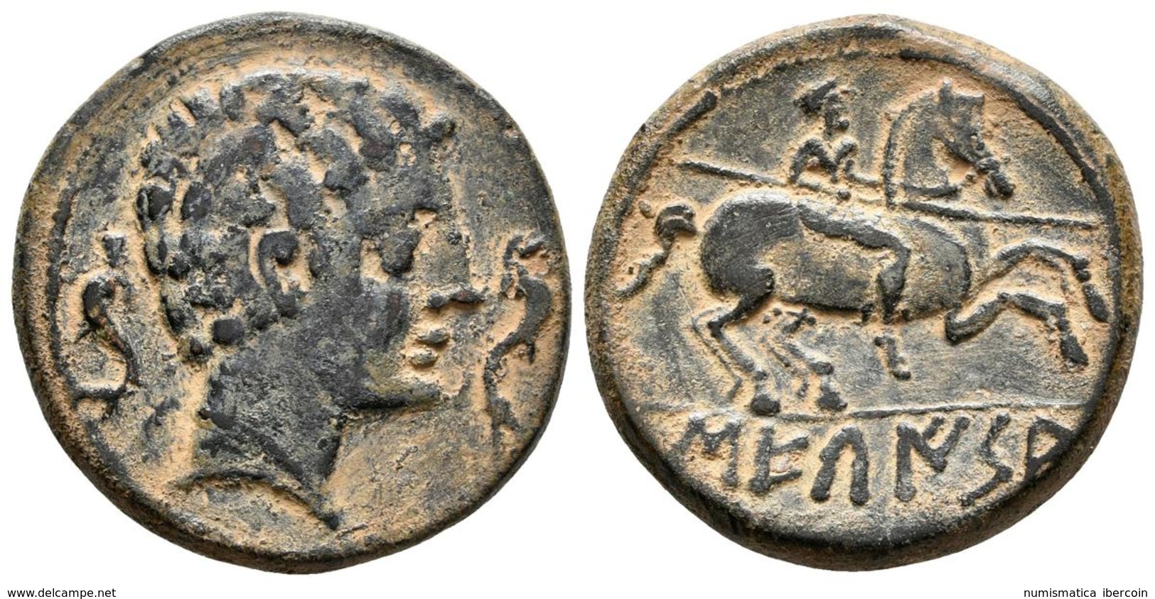 SECAISA. As. 120-20 A.C. Segeda (Aragón). A/ Cabeza Masculina A Derecha Entre Dos Delfines. R/ Jinete Con Lanza A Derech - Celtic