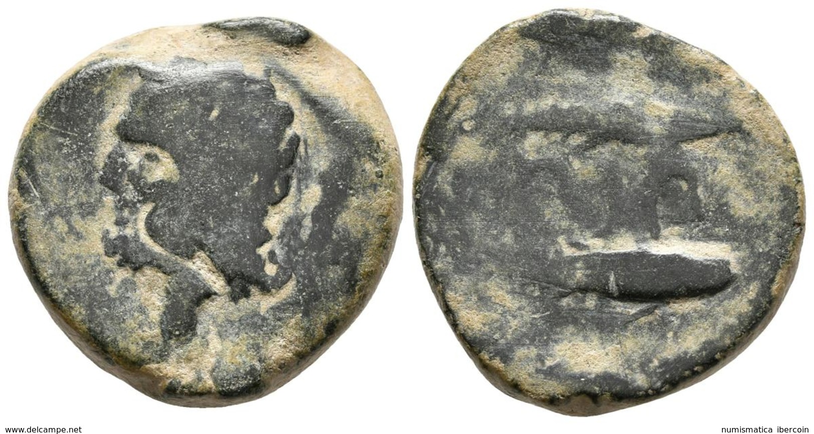 SEXI. Semis. 200-20 A.C. Almuñecar (Granada). A/ Cabeza Barbada De Hércules A Izquierda Detrás Clava. R/ Dos Atunes A De - Celtas
