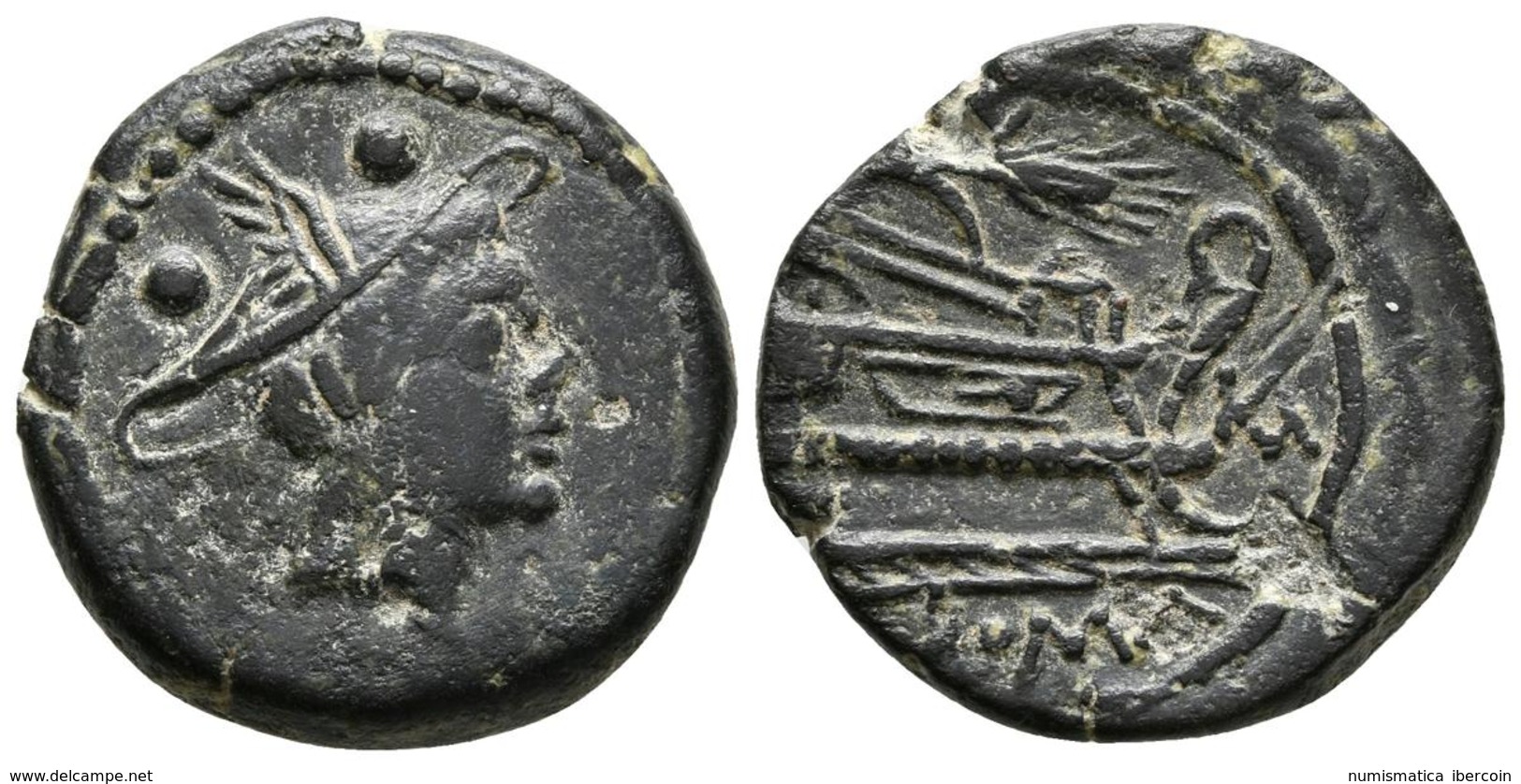 ACUÑACIONES ANONIMAS. Sextans. 207-206 A.C. Sicilia. A/ Cabeza De Mercurio Con Petasus A Derecha, Sobre El Dos Puntos. R - Republic (280 BC To 27 BC)