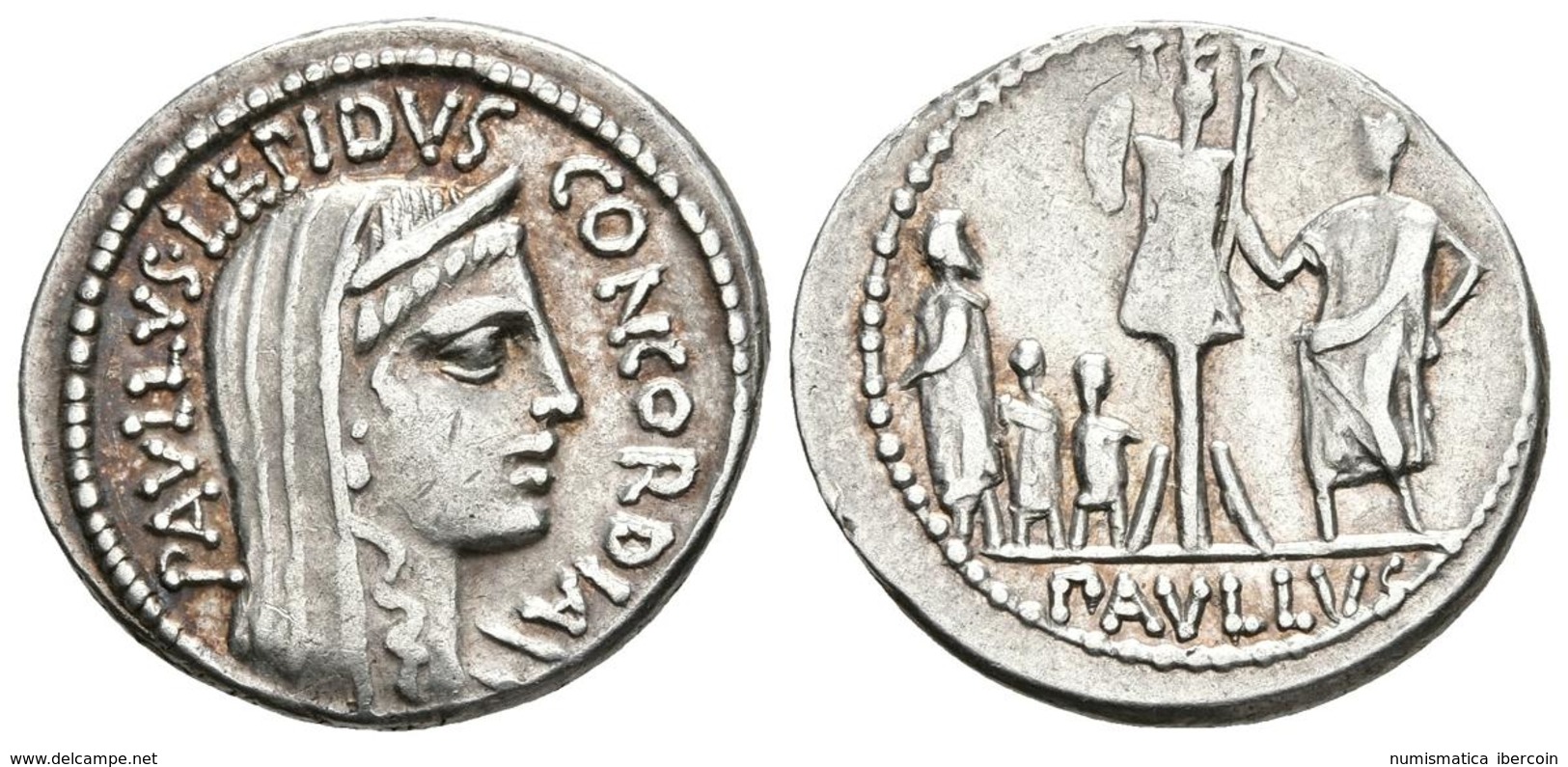 PAULLUS AEMILIUS LEPIDUS. Denario. 62 A.C. Roma. A/ Busto Velado Y Diademado De Concordia A Derecha. PAULLUS LEPIDUS CON - República (-280 / -27)