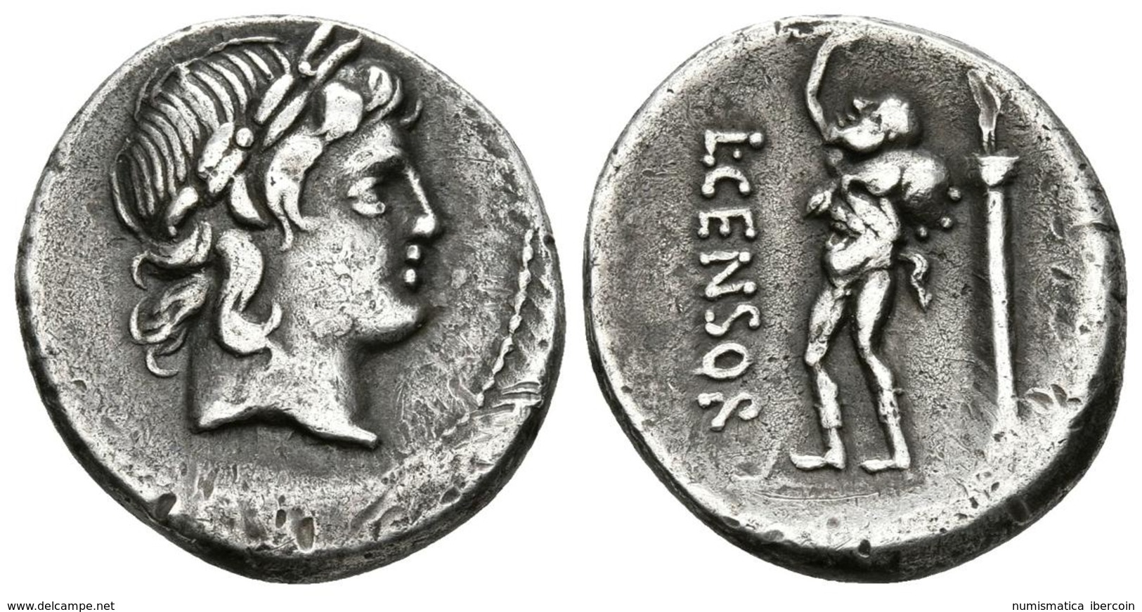 L. MARCIUS CENSORIUS. Denario. 82 A.C. Roma. A/ Cabeza De Apolo Laureado A Derecha. R/ Sátiro Marsyas A Izquierda Con El - Republic (280 BC To 27 BC)