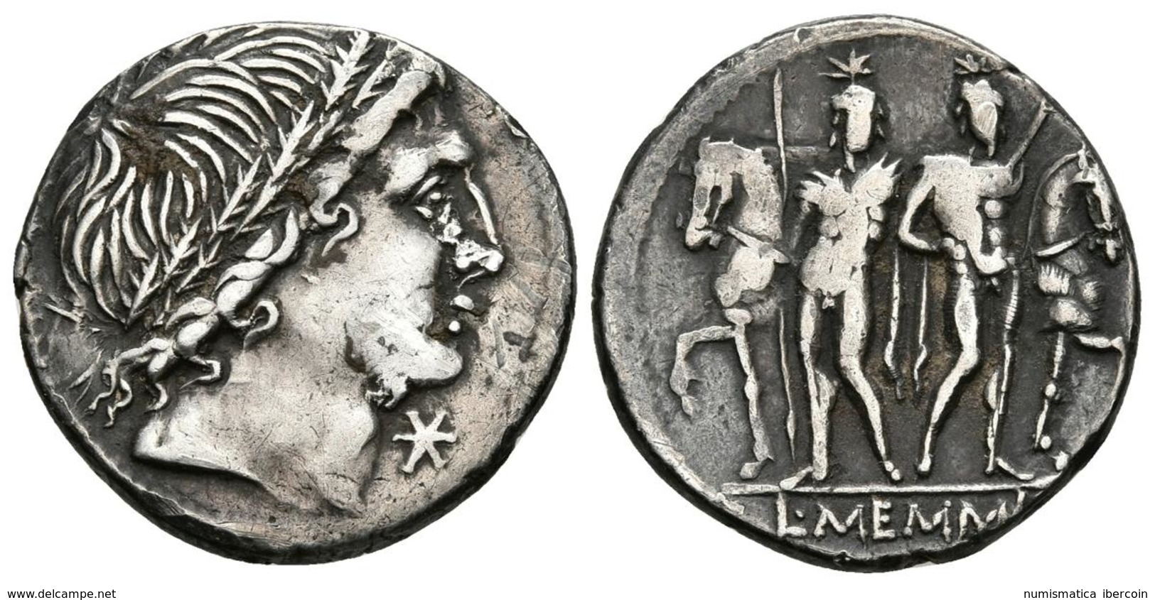 L. MEMMIUS. Denario. 109-108 A.C. Sur De Italia. A/ Busto Varonil, Probablemente Apolo, Laureado Con Una Corona De Roble - República (-280 / -27)