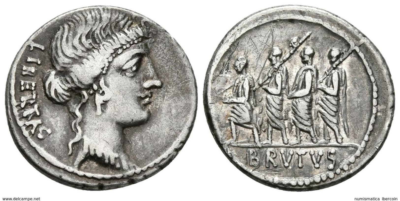 Q. SERVILIUS CAEPIO (M. JUNIUS) BRUTUS. Denario. 54 A.C. Roma. A/ Busto De Libertas A Derecha, Detrás LIBERTAS. R/ Cónsu - Repubblica (-280 / -27)