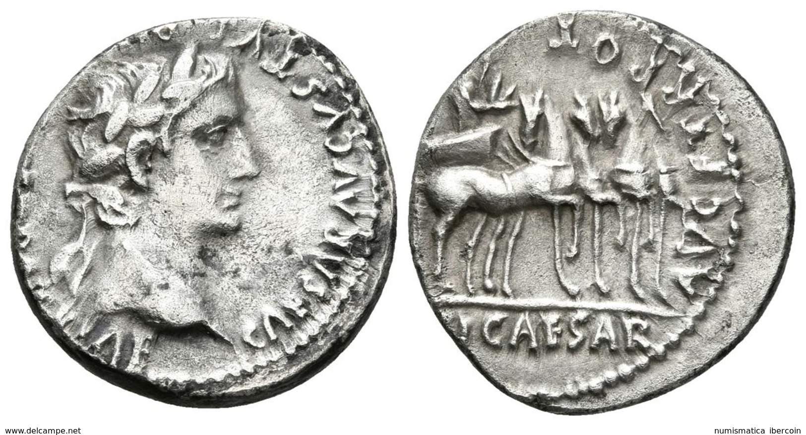 AUGUSTO. Denario. 24 A.C.-14 D.C. Lugdunum. A/ Cabeza Laureada A Derecha. CAESAR AVGVSTVS DIVI F PATER PATRIAE. R/ Tiber - Other & Unclassified