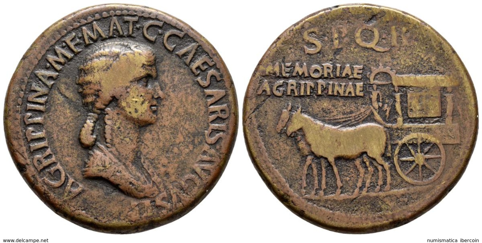 AGRIPPINA (Acuñado Bajo Gaius Caligula). Sestercio. 33 D.C. Roma. A/ Busto Drapeado A Derecha. AGRIPPINA M F MAT C CAESA - Autres & Non Classés