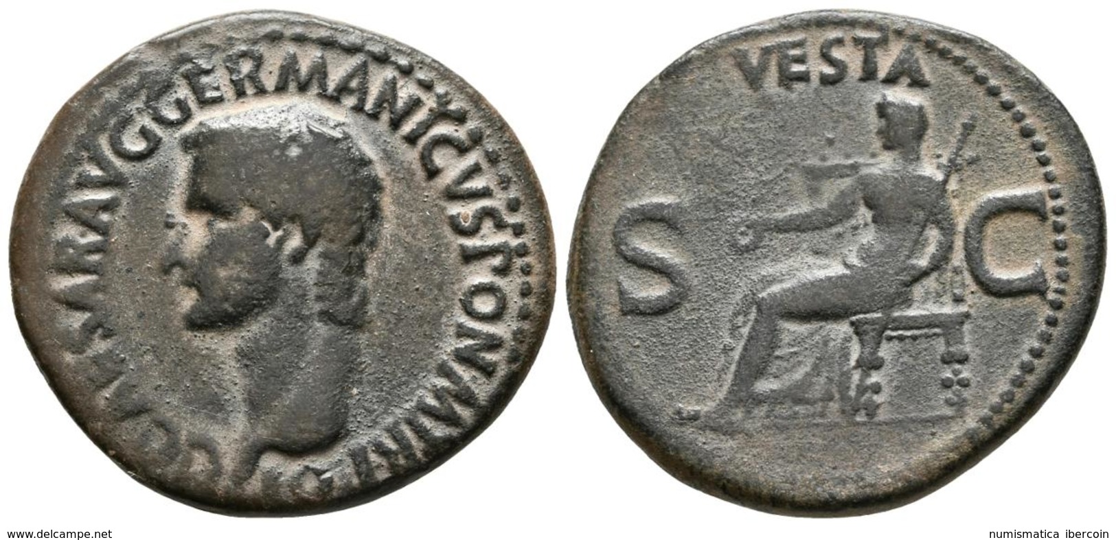 CALIGULA. As. 37-38 D.C. Roma. A/ Cabeza A Izquierda. C CAESAR AVG GERMANICVS PON M TR POT. R/ Vesta Sedente A Izquierda - Autres & Non Classés