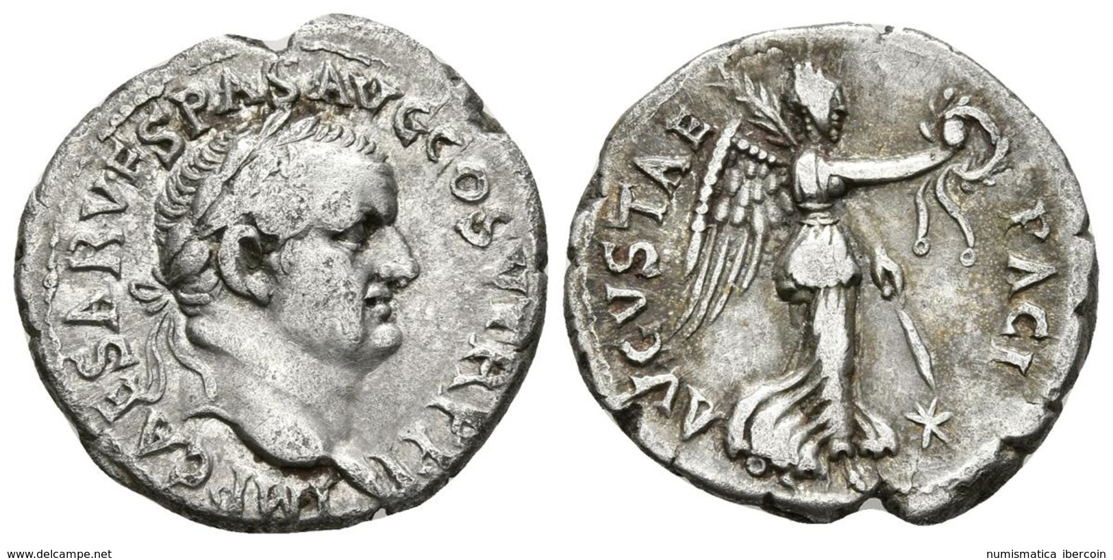 VESPASIANO. Denario. 74 A.C. Ephesos. A/ Busto Laureado A Derecha. IMP CAESAR VESPAS AVG COS V TR P P P. R/ Victoria A D - Autres & Non Classés