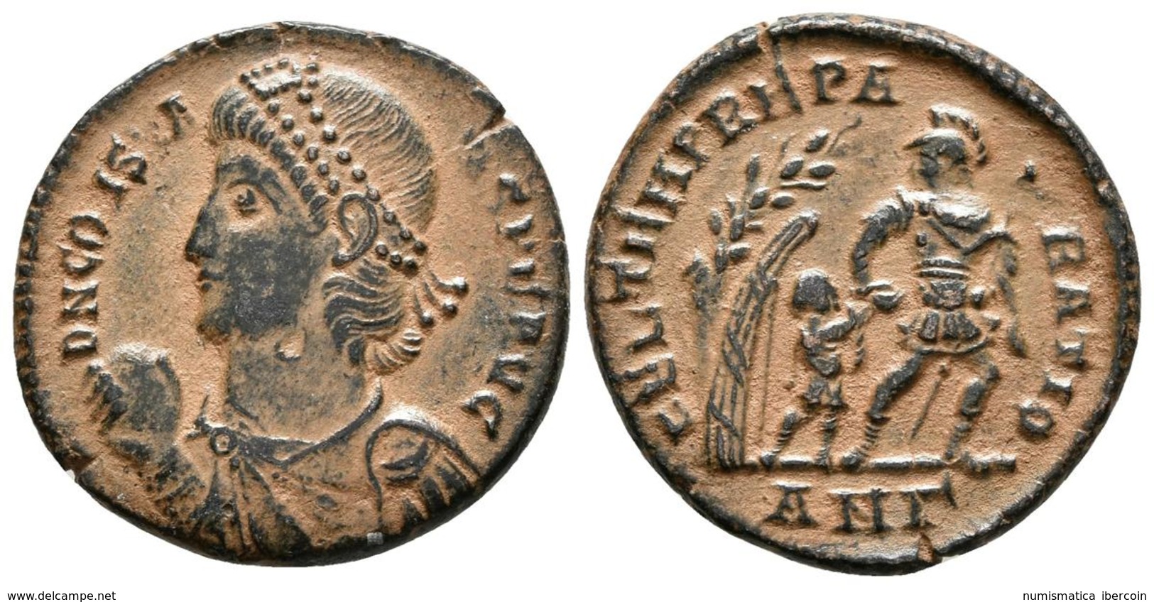 CONSTANCIO I. Maiorina. 347-348 D.C. Antioquía. A/ Busto Con Diadema De Perlas Con Drapeado Y Coraza A Izquierda, En La  - Otros & Sin Clasificación