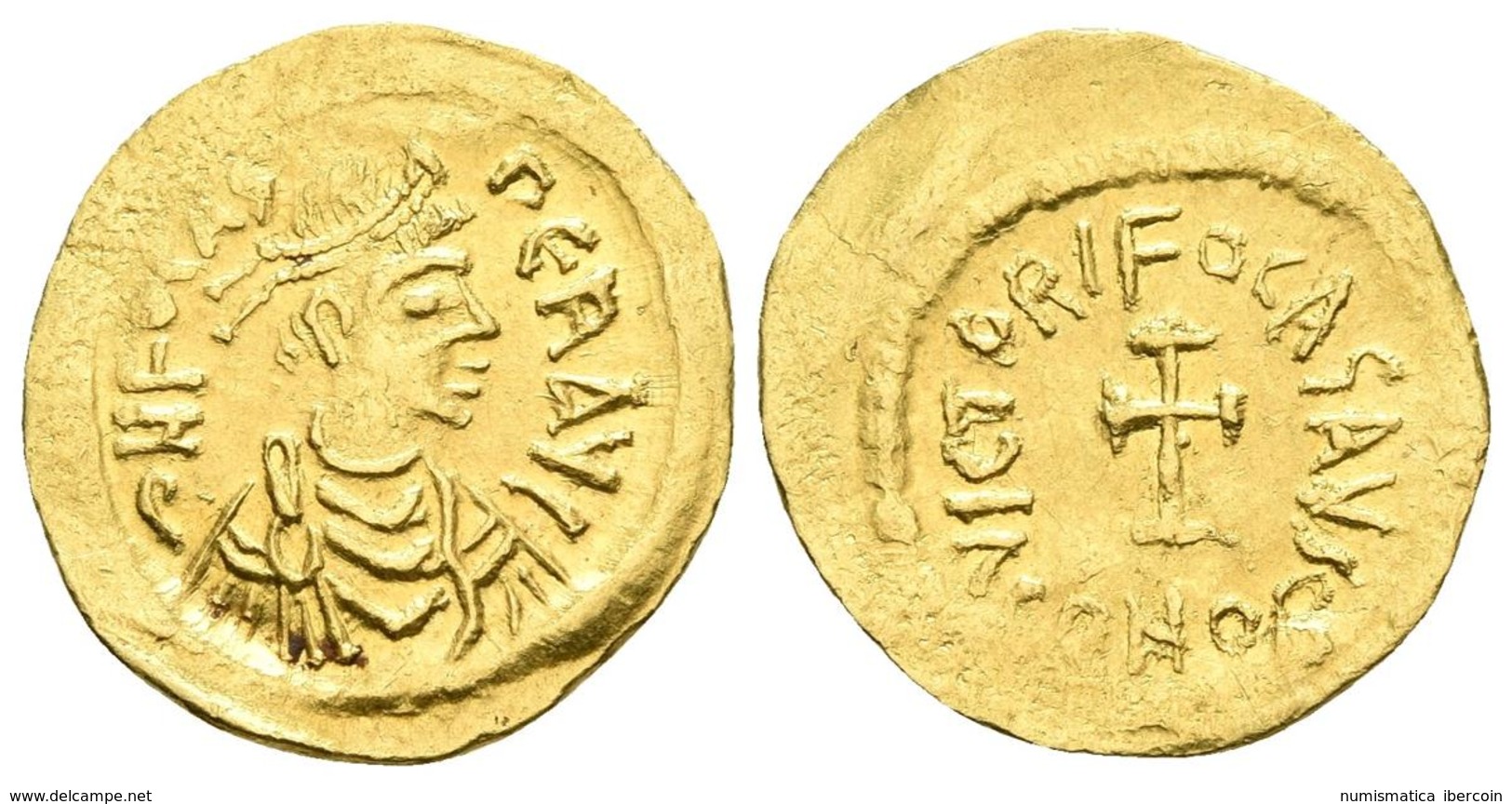 PHOCAS. Tremissis. 607-610 D.C. Constantinopla. A/ Busto Con Diadema De Perlas, Drapeado Y Con Coraza A Derecha. D N FOC - Byzantine