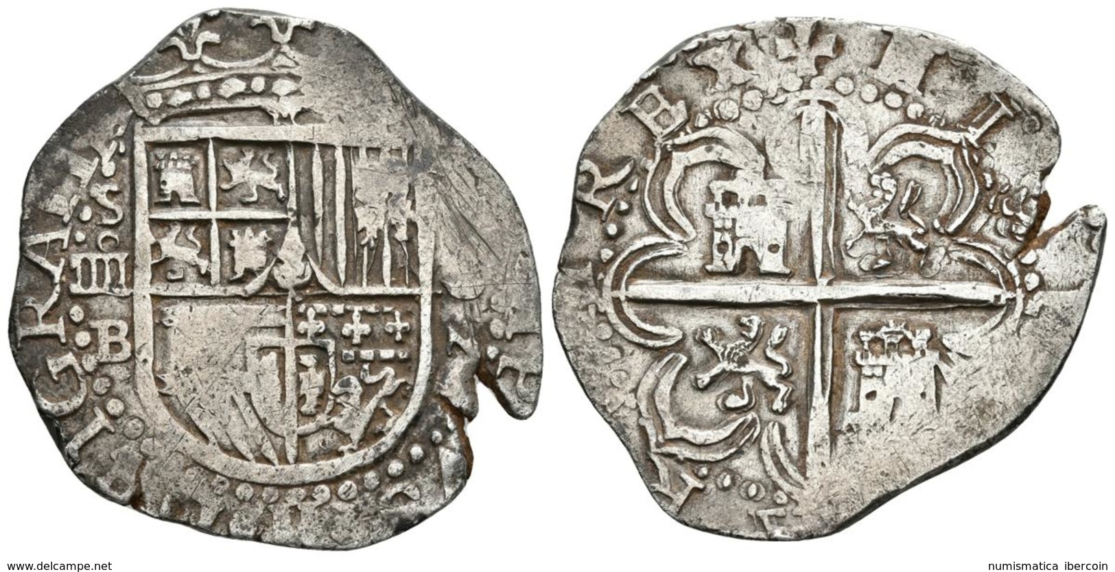 FELIPE II. 4 Reales. 1592. Sevilla B. Cal-401. Ar. 13,40g. MBC+. Rara. - Autres & Non Classés