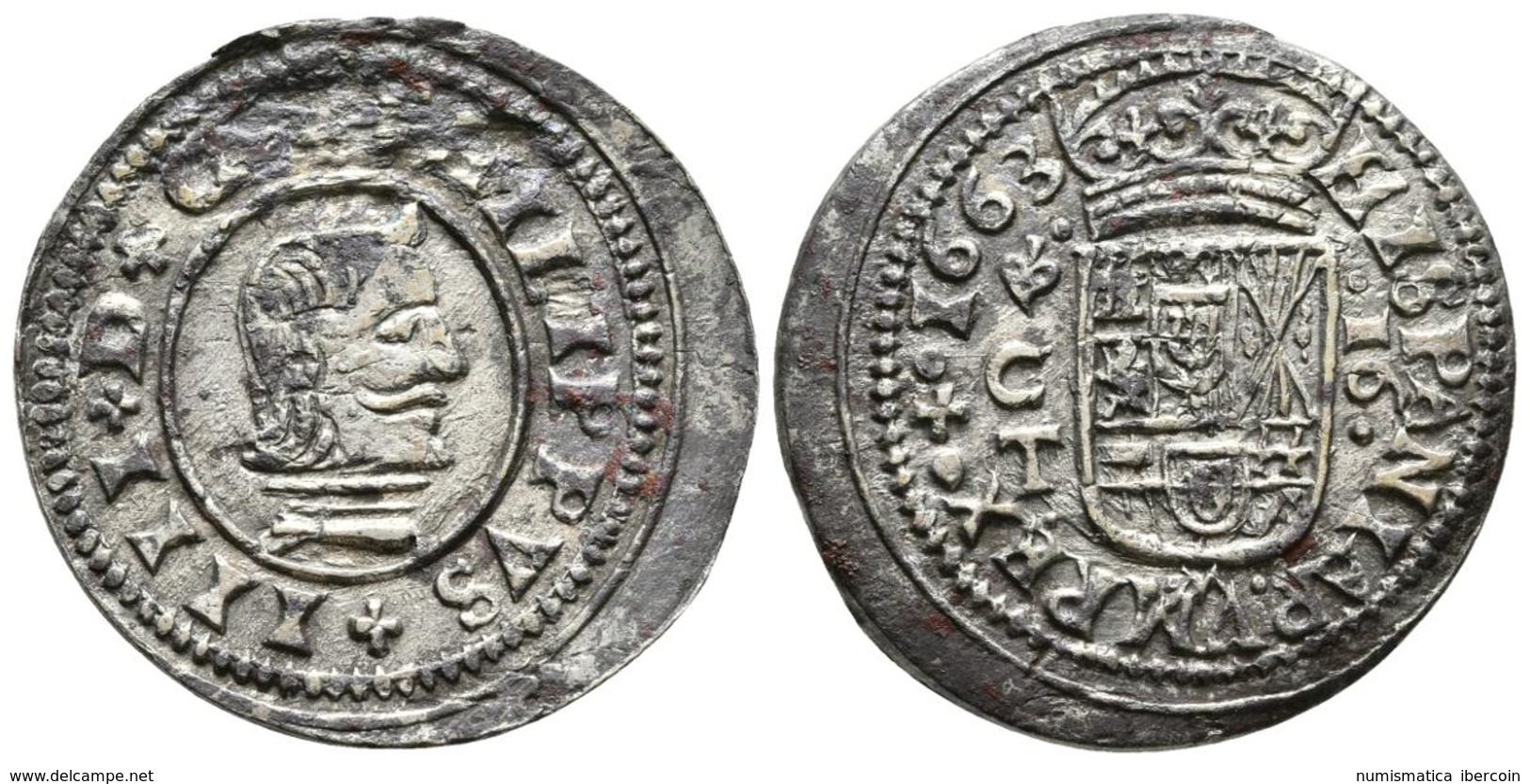 FELIPE IV. 16 Maravedís. 1663. Córdoba T. Fecha Con Apertura · + · 1663 Y Sin Cerrar. J.S. No Cita. Ae. 4,86g. Conserva  - Other & Unclassified