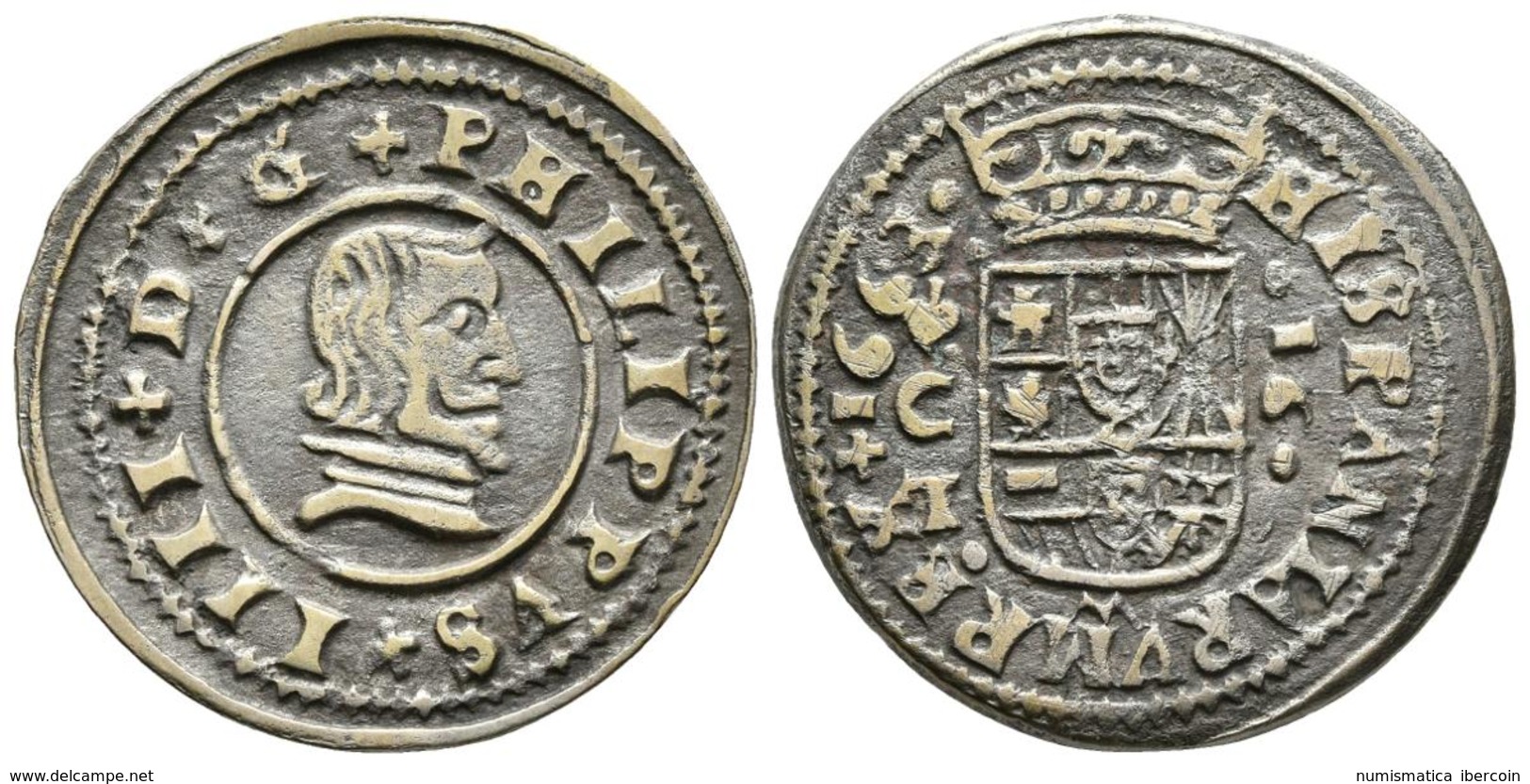 FELIPE IV. 16 Maravedís. 1663. Córdoba T. Fecha +1663·, Falsa De época. J.S. Pág. 384 Var. Ae. 4,28g. MBC+. - Autres & Non Classés