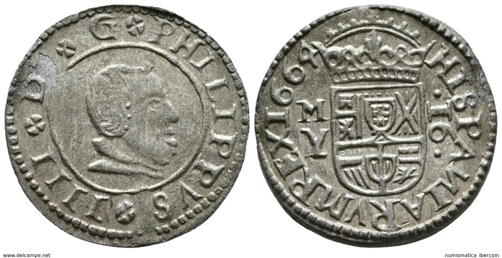 FELIPE IV. 16 Maravedís. 1664. Madrid Y. N Invertida En Reverso. Cal-1406; J.S. M-411, Mal Descrito. Ae. 4,06g. Conserva - Other & Unclassified