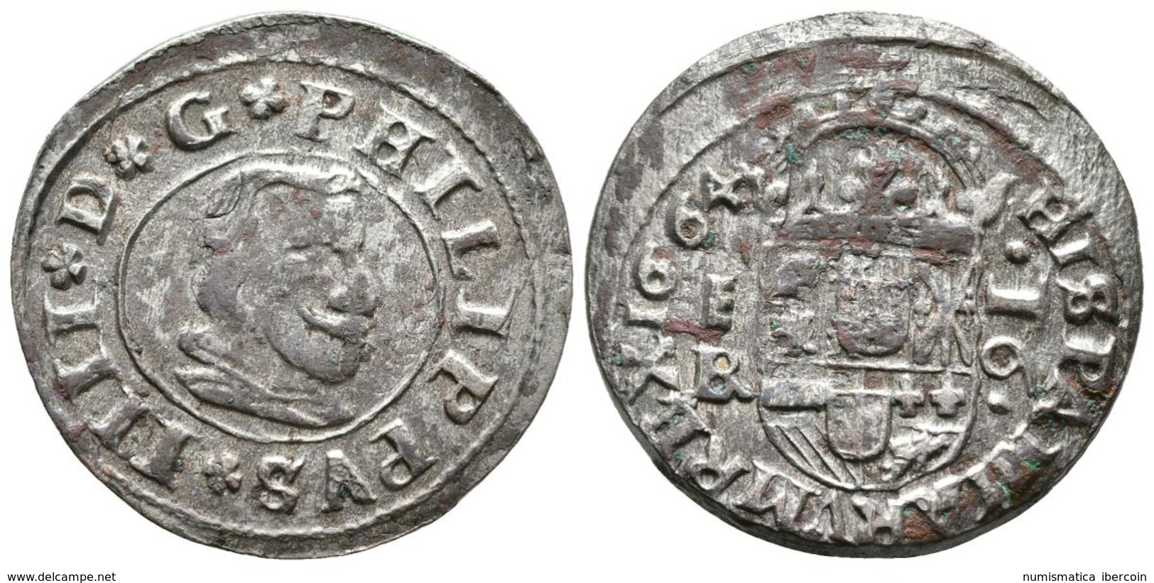 FELIPE IV. 16 Maravedís. 1664. Segovia BR. Cal-1514; J.S. M-530. Ae. 4,61g. Conserva Parte Del Plateado Original. MBC. - Other & Unclassified