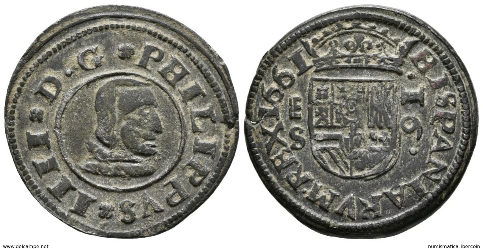 FELIPE IV. 16 Maravedís. 1661. Segovia S. Cal-1507; J.S. M-504. Ae. 4,44g. MBC. - Other & Unclassified